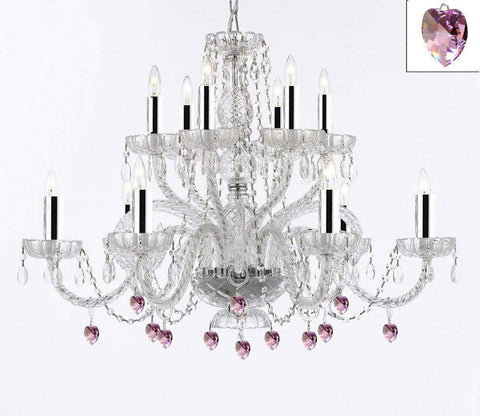 Murano Venetian Style All Empress Crystal (Tm) Chandelier with Pink Crystal w/Chrome Sleeves! - A46-B43/B21/385/6+6