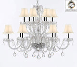 Murano Venetian Style All Empress Crystal (Tm) Chandelier! With Crystal Balls and White Shades w/Chrome Sleeves! - A46-B43/B6/SC/Whiteshades/385/6+6