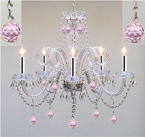 Chandelier Lighting Dressed w/Pink Balls with Chrome Sleeves! H25 X W24 Chandelier Lighting! - GO-A46-B43/BALLS/387/5/PINK