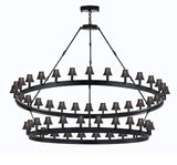 Set of 2 - Wrought Iron Vintage Barn Metal Castile Two Tier Chandelier Industrial Loft Rustic Lighting W 63" H 60" w/Black Shades Great for The Living Room, Dining Room, Foyer and Entryway, Family Room, and More -  2EA G7-BLACKSHADES/3428/54