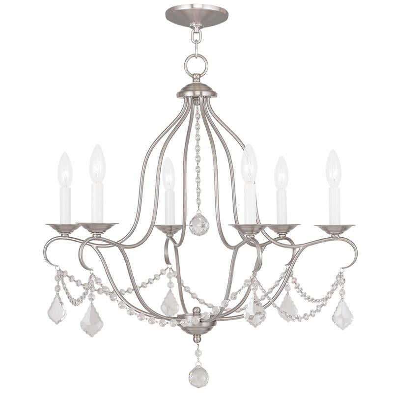 Livex Chesterfield 6 Light Brushed Nickel Chandelier - C185-6426-91