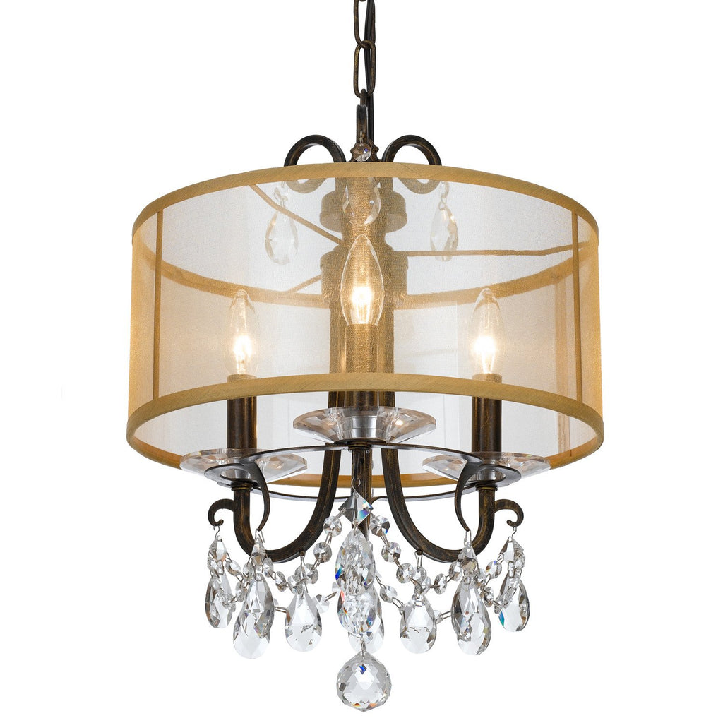 3 Light English Bronze Transitional  Modern Mini Chandelier Draped In Clear Hand Cut Crystal - C193-6623-EB-CL-MWP