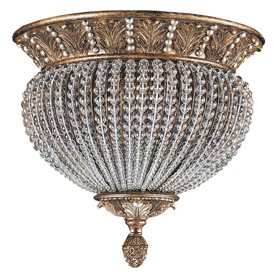 2 Light Weathered Patina Traditional Ceiling Mount Draped In Crystal Beads - C193-6723-WP