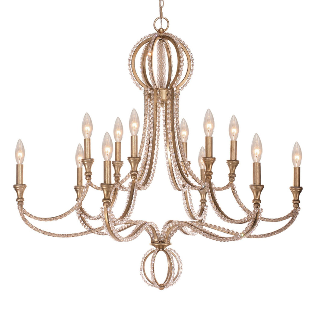 12 Light Distressed Twilight Eclectic Chandelier Draped In Hand Cut Crystal Beads - C193-6769-DT