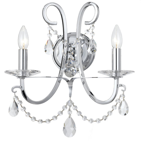 2 Light Polished Chrome Transitional  Modern Sconce Draped In Clear Swarovski Strass Crystal - C193-6822-CH-CL-S