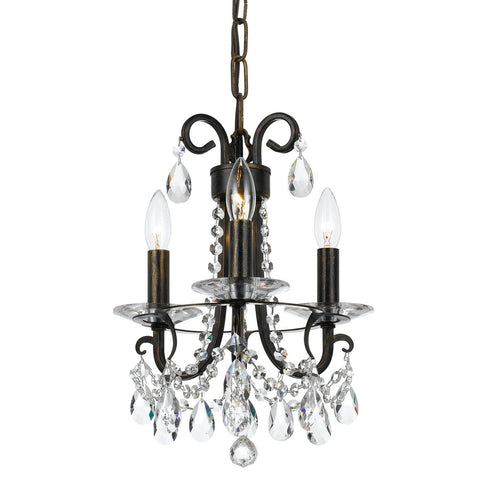 3 Light English Bronze Transitional  Modern Mini Chandelier Draped In Clear Hand Cut Crystal - C193-6823-EB-CL-MWP