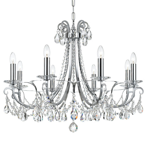 8 Light Polished Chrome Transitional  Modern Chandelier Draped In Clear Hand Cut Crystal - C193-6828-CH-CL-MWP