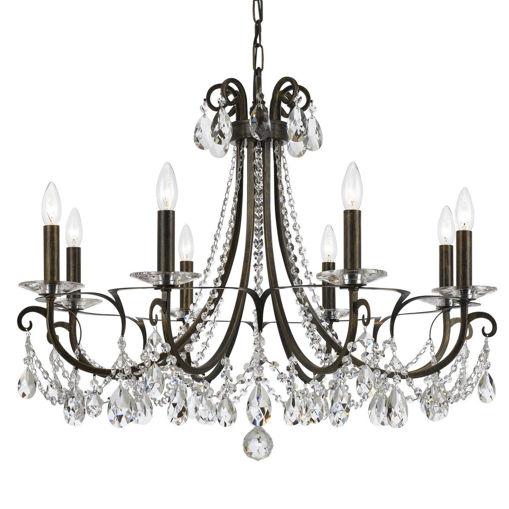 8 Light English Bronze Transitional  Modern Chandelier Draped In Clear Hand Cut Crystal - C193-6828-EB-CL-MWP