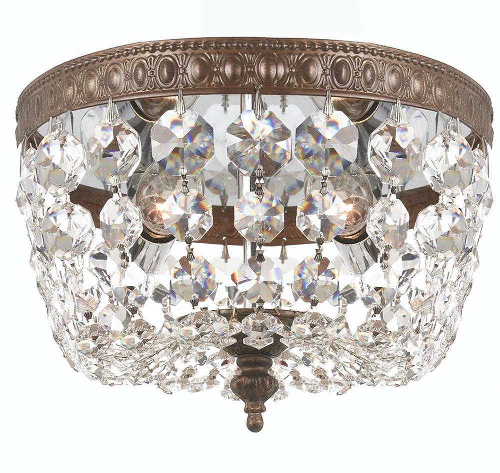 2 Light English Bronze Traditional Ceiling Mount Draped In Clear Hand Cut Crystal - C193-708-EB-CL-MWP