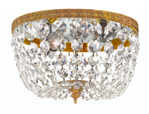 2 Light Olde Brass Traditional Ceiling Mount Draped In Clear Swarovski Strass Crystal - C193-708-OB-CL-S