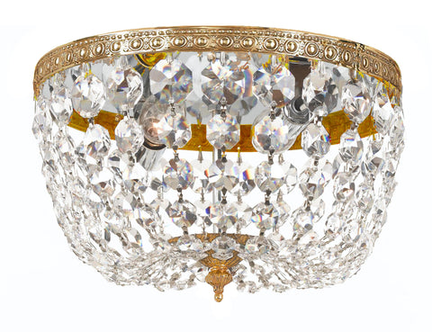 2 Light Olde Brass Traditional Ceiling Mount Draped In Clear Swarovski Strass Crystal - C193-710-OB-CL-S