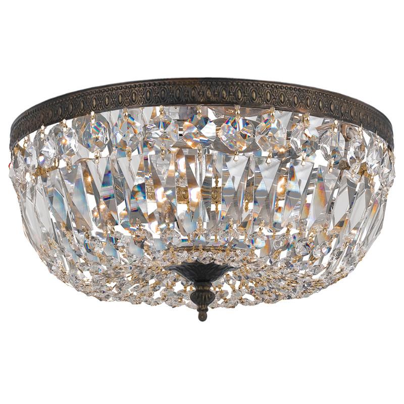 3 Light English Bronze Traditional Ceiling Mount Draped In Clear Swarovski Strass Crystal - C193-716-EB-CL-S