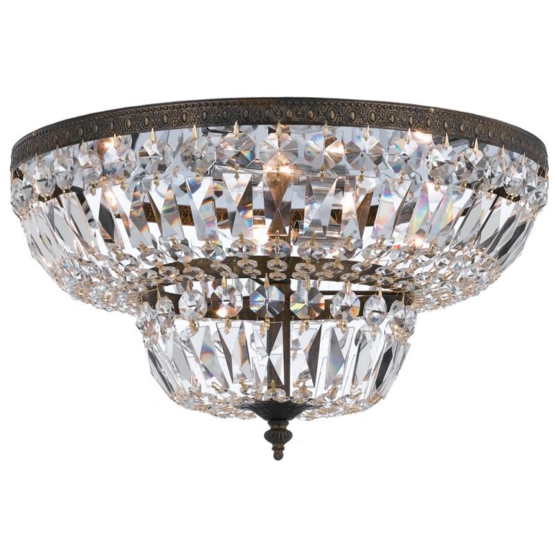 4 Light English Bronze Traditional Ceiling Mount Draped In Clear Hand Cut Crystal - C193-718-EB-CL-MWP