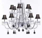 Empress Crystal (tm) Chandelier Chandeliers Lighting with Black Color Crystal and Black Shades! w/Chrome Sleeves! - F46-B43/B2/385/6+6-blkshd/black Crystal