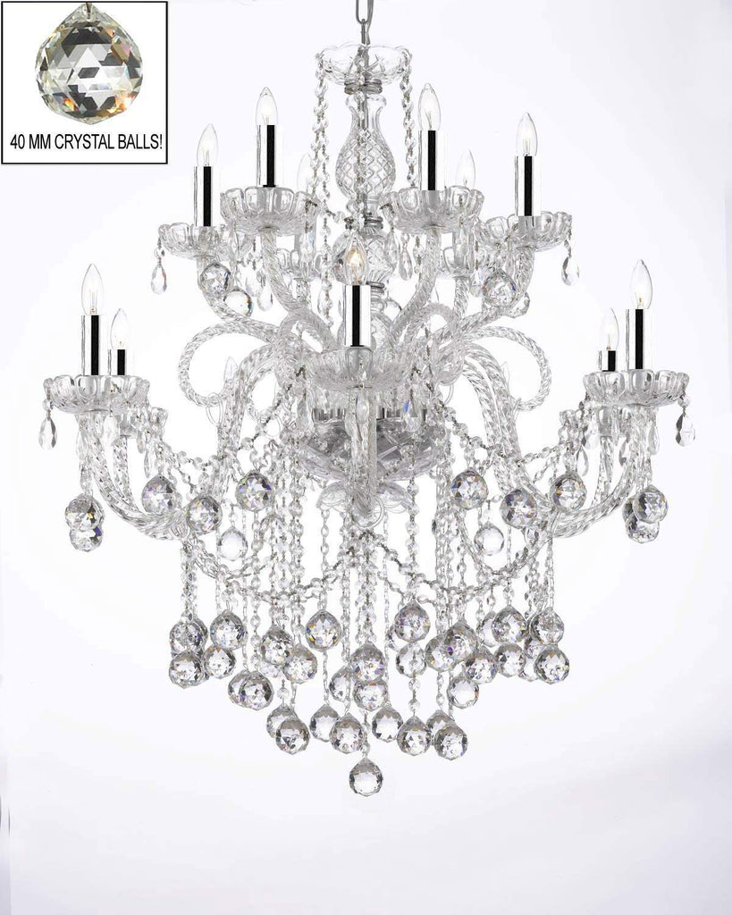 Chandelier Lighting Crystal Chandeliers With Crystal Balls w/Chrome Sleeves! H38" X W32" - A46-B43/B6/3/385/6+6