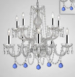 Chandelier Lighting Crystal Chandeliers H25" X W24" 10 Lights w/Chrome Sleeves - Dressed w/Blue Crystal Balls! Great for Dining Room, Foyer, Entry Way, Living Room, Bedroom, Kitchen! - G46-B43/B99/CS/1122/5+5