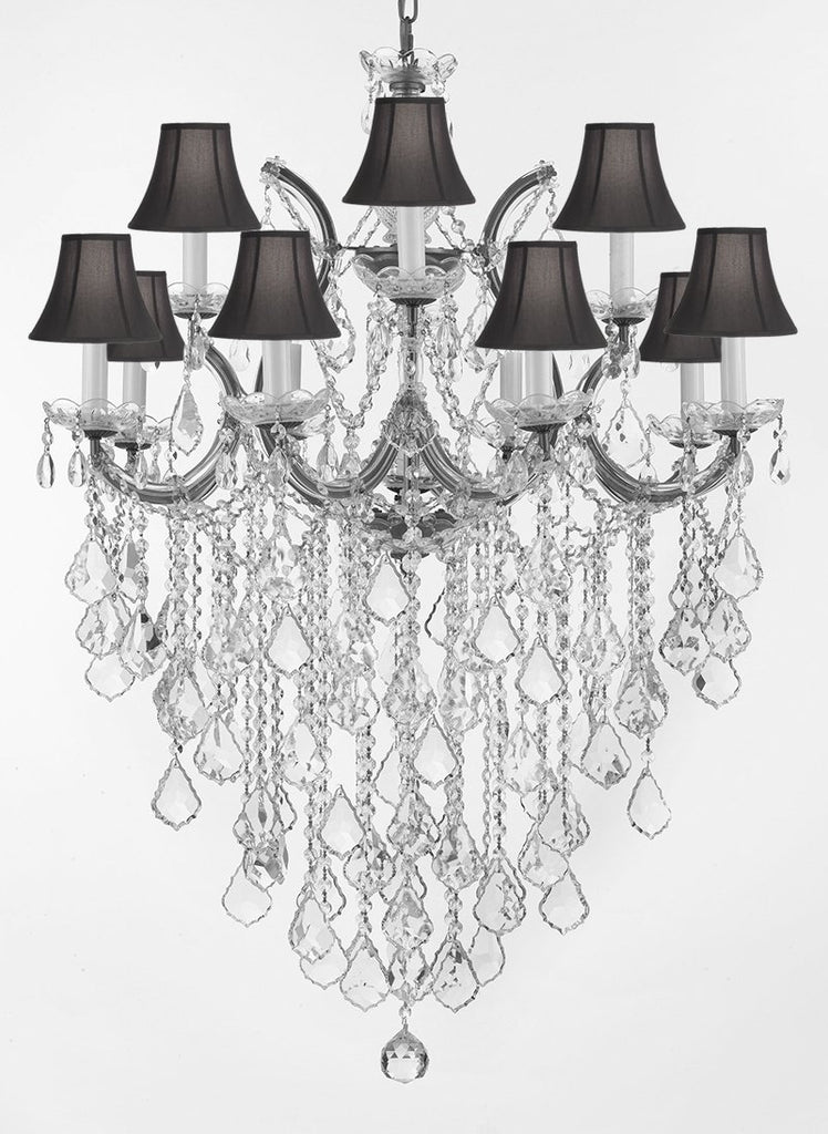 Maria Theresa Chandelier Lights Fixture Pendant Ceiling Lamp Dressed HT 40" WD 28" - Good for Dining Room, Foyer, Entryway, Living Room and More! w/Black Shades - F83-BLACKSHADES/B12/CS/21532/12+1