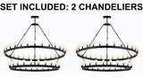 Set of 2 - Wrought Iron Vintage Barn Metal Castile Two Tier Chandelier Industrial Loft Rustic Lighting W 63" H 60" w/White Shades Great for The Living Room, Dining Room, Foyer and Entryway, Family Room, and More - 2EA G7-WHITESHADES/3428/54