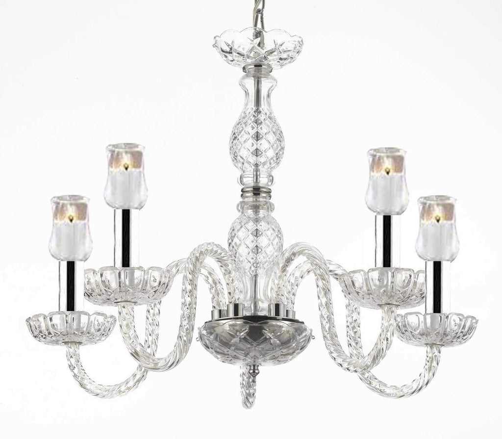 Murano Venetian Style Chandelier Lighting with Candle VOTIVES! H 25" W 24" - for Indoor/Outdoor Use! Great for Outdoor Events, Hang from Trees/Gazebo / Porch/Patio / Tent w/Chrome Sleeves! - G46-B43/B31/B11/384/5