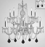 Chandelier Lighting Crystal Chandeliers H25" X W24" 10 Lights w/Chrome Sleeves - Dressed w/Jet Black Crystals! Great for Dining Room, Foyer, Entry Way, Living Room, Bedroom, Kitchen! - G46-B43/B97/CS/1122/5+5