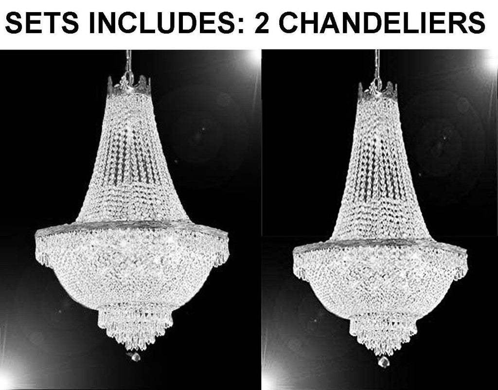 Set of 2 - 1 French Empire Crystal Chandelier Lighting - Great for the Dining Room! H30" X W24" and 1 French Empire Crystal Chandelier Lighting - Great for the Dining Room! H50" X W24" - 1 EA A93-SILVER/870/9 + 1 EA F93-C7/CS/8