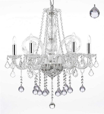 Crystal Chandelier Chandeliers Lighting with Crystal Balls W/Chrome Sleeves! H25 x W24 - G46-B43/B6/385/5