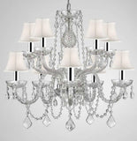 Empress Crystal (tm) Chandelier Chandeliers Lighting with White Shades H 25" X W 24" Swag Plug in-Chandelier W/ 14' Feet of Hanging Chain and Wire W/Chrome Sleeves - G46-B43/B15/WHITESHADES/CS/1122/5+5