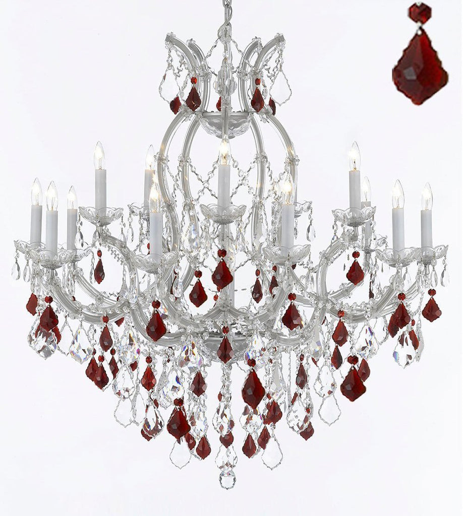 New! MARIA THERESA CHANDELIER CRYSTAL LIGHTING H38"xW37" W/ RED CRYSTAL! - A83-B101/SILVER/21510/15+1 RED