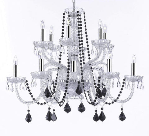 Empress Crystal (tm) Chandelier Chandeliers Lighting with Black Color Crystal w/Chrome Sleeves! - F46-B43/B2/385/6+6-black crystals