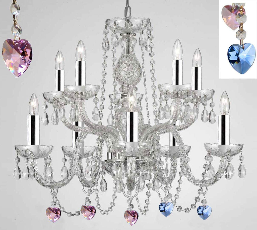 Empress Crystal (Tm) Chandelier Lighting with Blue and Pink Color Crystal w/Chrome Sleeves! Swag Plug in-Chandelier W/ 14' Feet of Hanging Chain and Wire! - G46-B43/B15/B85/B21/1122/5+5