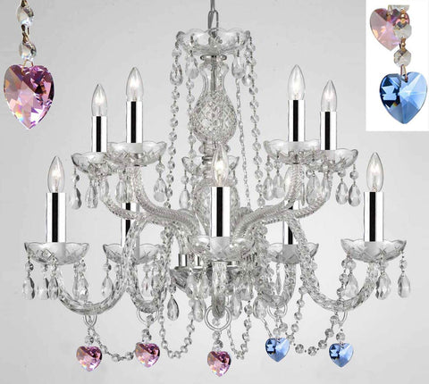 Empress Crystal (Tm) Chandelier Lighting with Blue and Pink Color Crystal w/Chrome Sleeves! Swag Plug in-Chandelier W/ 14' Feet of Hanging Chain and Wire! - G46-B43/B15/B85/B21/1122/5+5