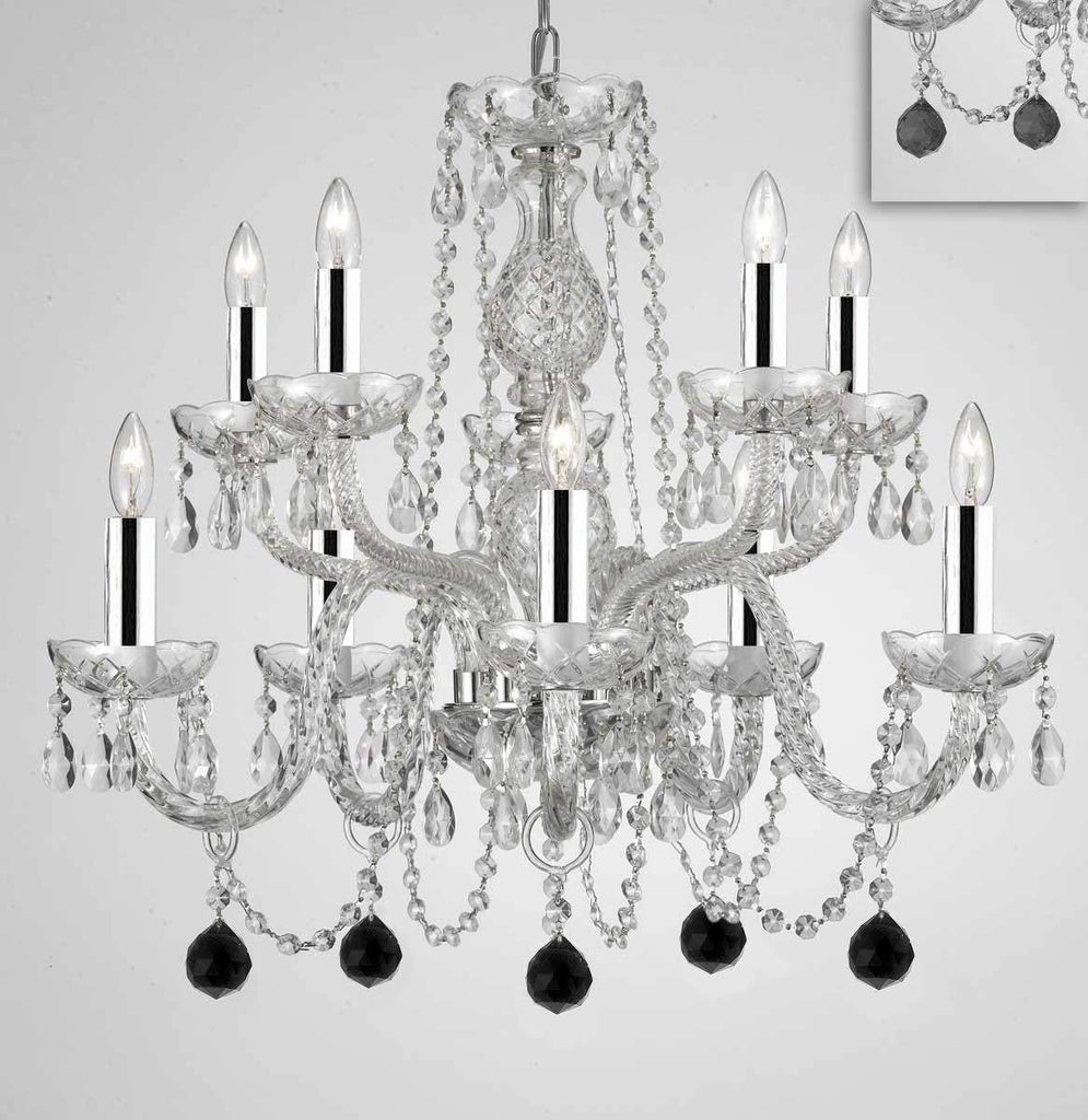 Chandelier Lighting Crystal Chandeliers H25" X W24" 10 Lights - Dressed w/Jet Black Crystal Balls w/Chrome Sleeves! Great for Dining Room, Foyer, Entry Way, Living Room - G46-B43/B95/CS/1122/5+5