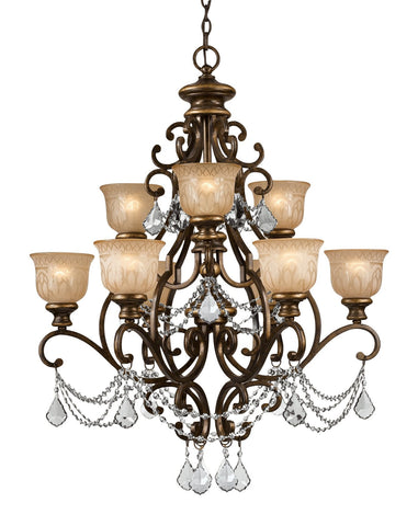 9 Light Bronze Umber Traditional Chandelier Draped In Clear Hand Cut Crystal - C193-7509-BU-CL-MWP