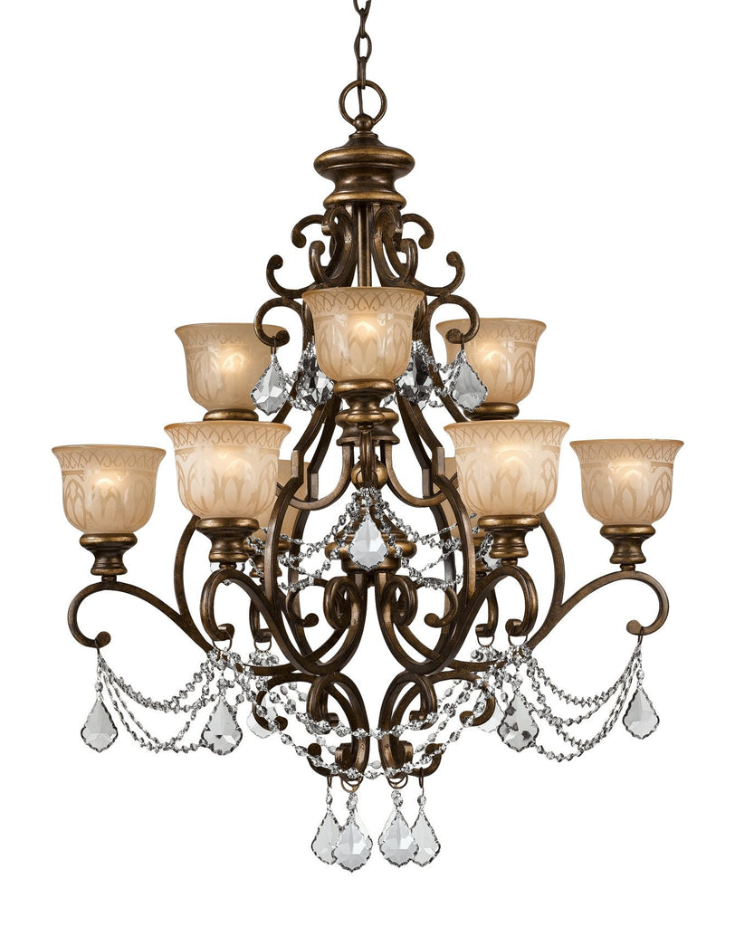 9 Light Bronze Umber Traditional Chandelier Draped In Clear Spectra Crystal - C193-7509-BU-CL-SAQ