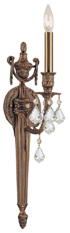 1 Light Matte Brass Traditional Sconce Draped In Clear Spectra Crystal - C193-751-MB-CL-SAQ