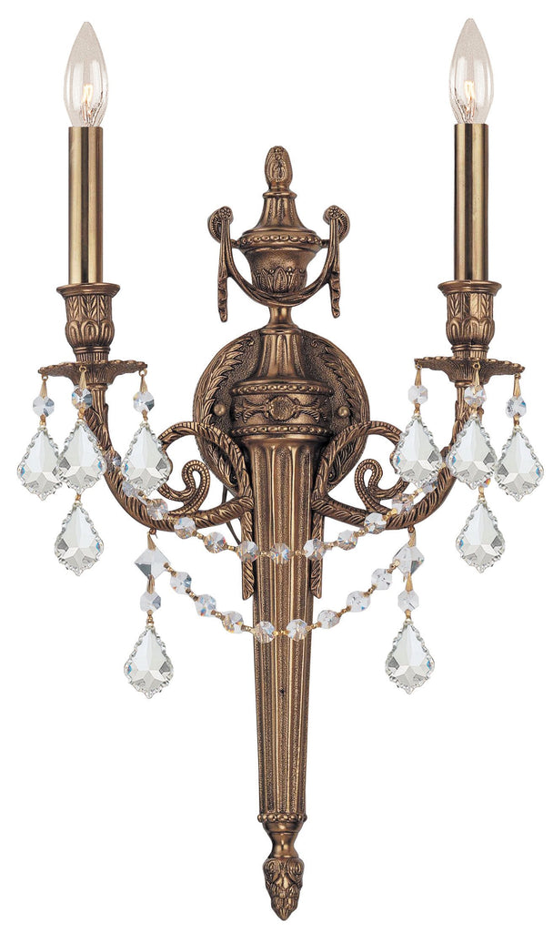 2 Light Matte Brass Traditional Sconce Draped In Clear Swarovski Strass Crystal - C193-752-MB-CL-S