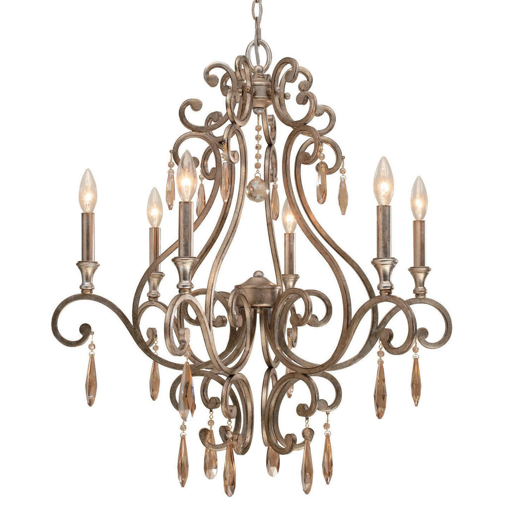 6 Light Distressed Twilight Traditional Chandelier Draped In Golden Shadow Hand Cut Crystal - C193-7526-DT