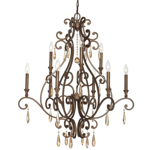 9 Light Distressed Twilight Traditional Chandelier Draped In Golden Shadow Hand Cut Crystal - C193-7529-DT