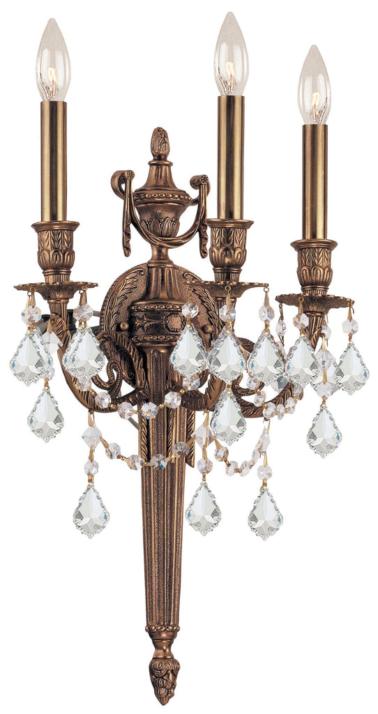 3 Light Matte Brass Traditional Sconce Draped In Clear Hand Cut Crystal - C193-753-MB-CL-MWP