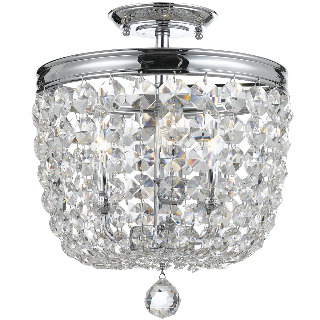 3 Light Polished Chrome Transitional  Traditional  Crystal Ceiling Mount Draped In Clear Hand Cut Crystal - C193-783-CH-CL-MWP