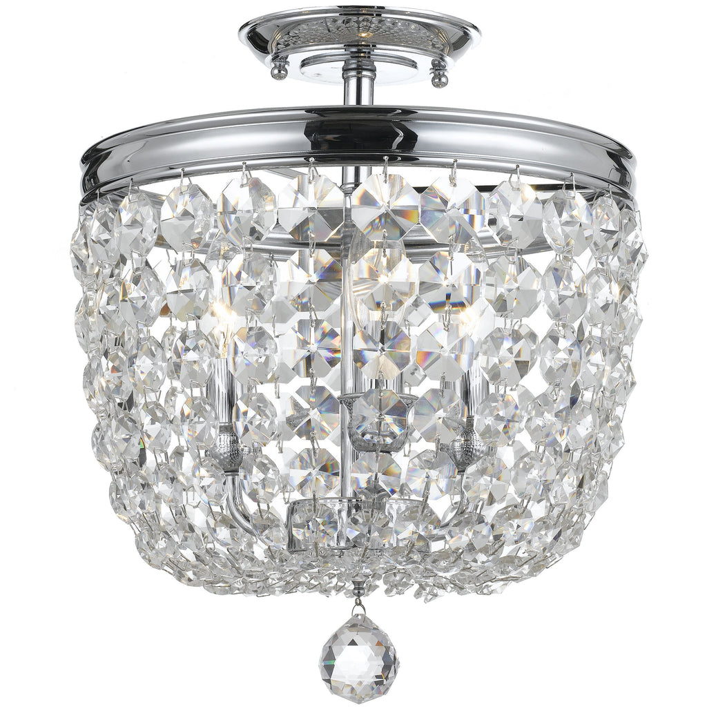 3 Light Polished Chrome Transitional  Traditional  Crystal Ceiling Mount Draped In Clear Spectra Crystal - C193-783-CH-CL-SAQ