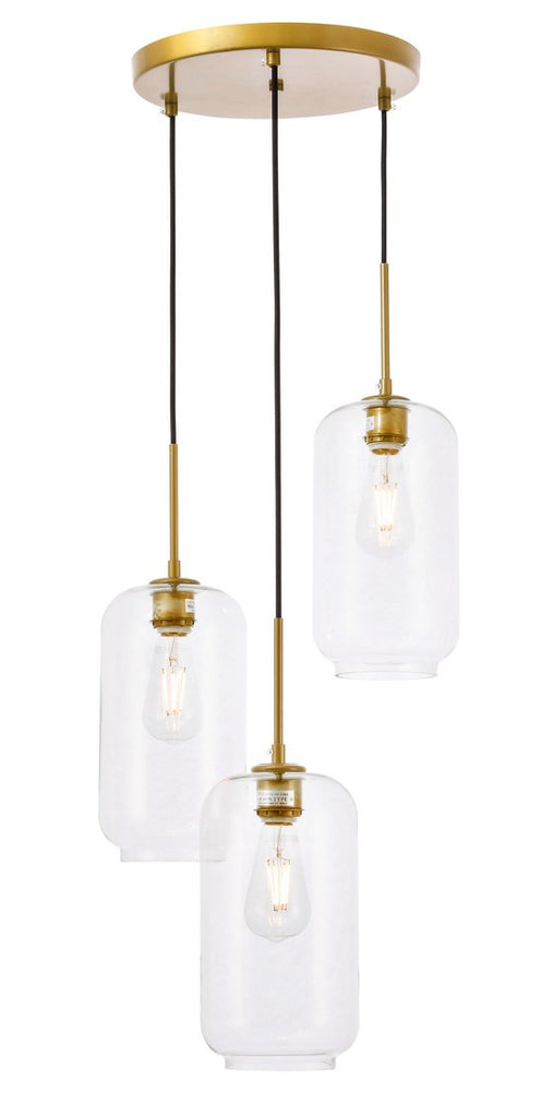 ZC121-LD2278BR - Living District: Collier 3 light Brass and Clear glass pendant