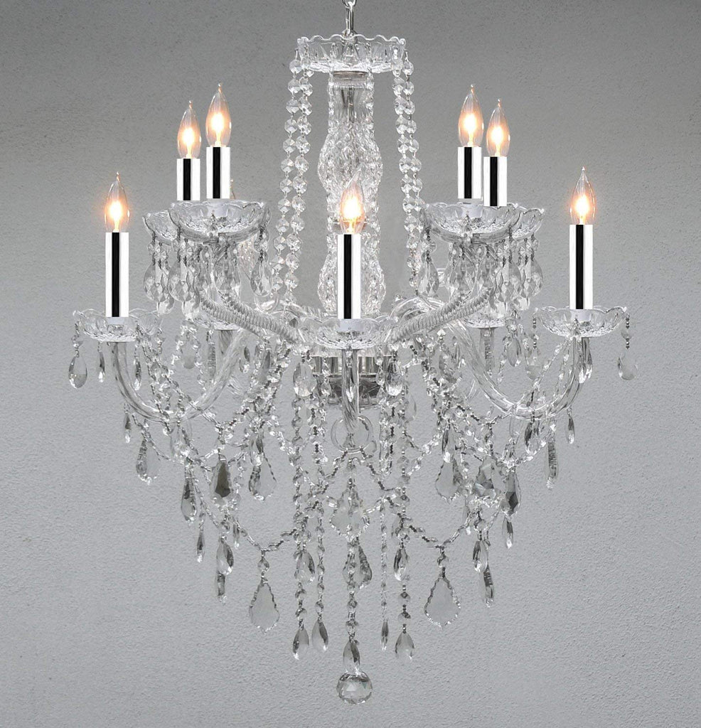 Chandelier Lighting Empress Crystal (tm) Chandeliers w/Chrome Sleeves! H 30" W 24" 10 Lights! Swag Plug in-Chandelier W/ 14' Feet of Hanging Chain and Wire! - G46-B43/B15/B13/1122/5+5