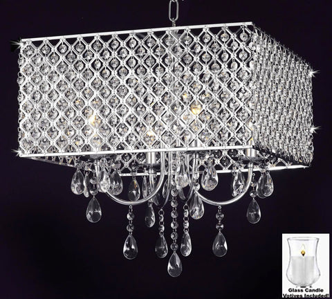 Modern Contemporary Chrome / Crystal 4-light Square Ceiling Chandelier Chandeliers Lighting With Candle Votives - Hang from Trees / Gazebo / Pergola / Porch / Patio / Tent  - G7-B31/2129/4