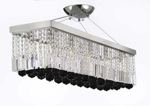 10 Light 40" Contemporary Crystal Chandelier Rectangular Chandeliers Lighting with Jet Black Crystal Balls Great for Dining Room, Kitchen, Pool Table and more - G902-B95/1120/10