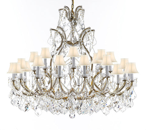 Crystal Chandelier Lighting Chandeliers H41" X W46" Great for the Foyer, Entry Way, Living Room, Family Room and More w/White Shades - A83-B62/WHITESHADES/52/2MT/24+1