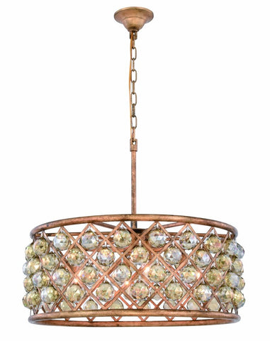 ZC121-1214D25GI-GT/RC - Urban Classic: Madison 6 light Golden Iron Chandelier Golden Teak (Smoky) Royal Cut Crystal