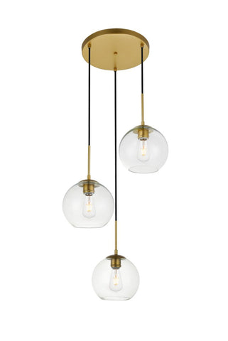 ZC121-LD2208BR - Living District: Baxter 3 Lights Brass Pendant With Clear Glass