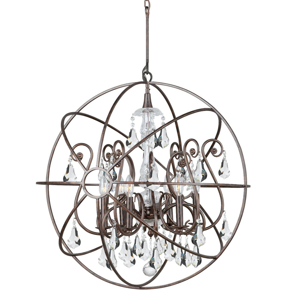 6 Light English Bronze Industrial Chandelier Draped In Clear Hand Cut Crystal - C193-9028-EB-CL-MWP