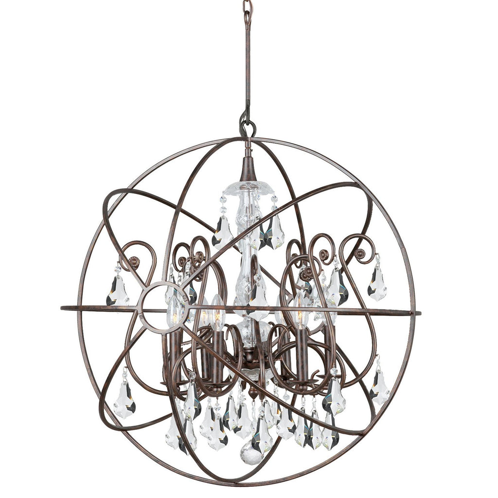 6 Light English Bronze Industrial Chandelier Draped In Clear Swarovski Strass Crystal - C193-9028-EB-CL-S